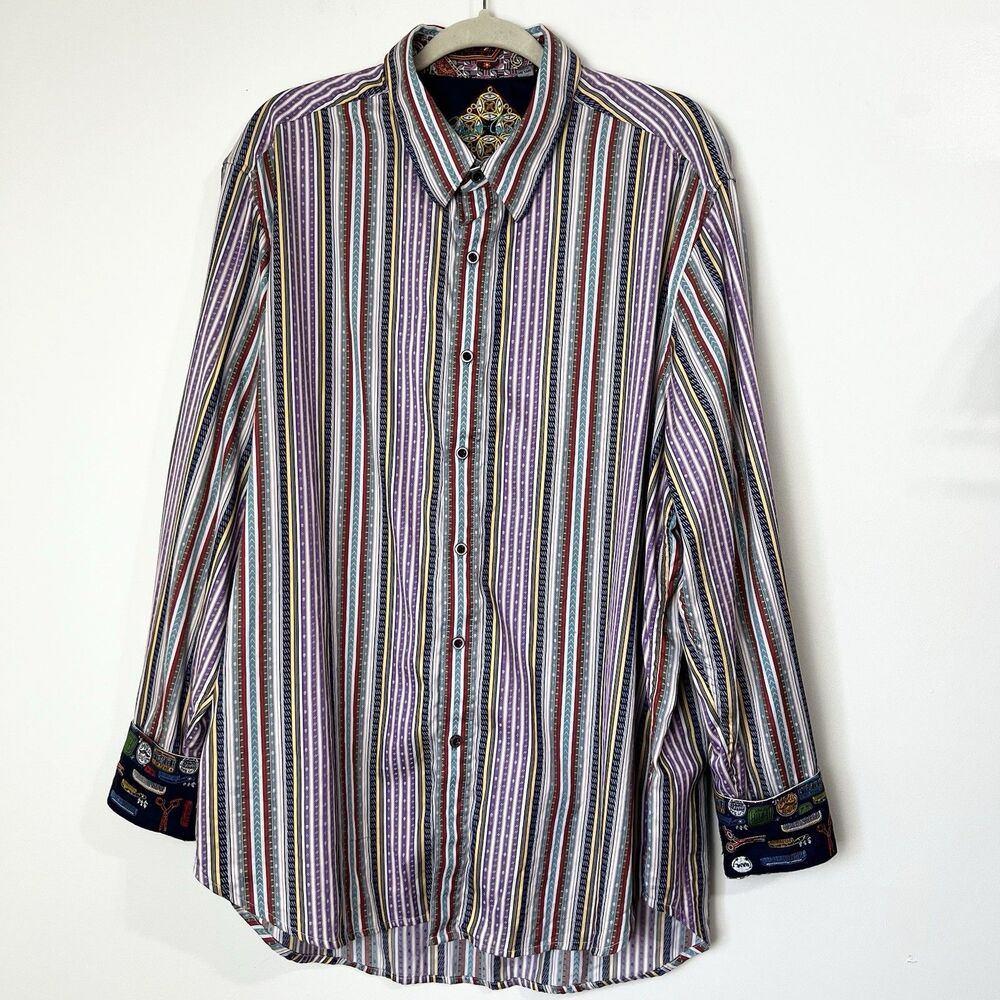 Robert Graham Shirt Button Down Colorful Stripes Barber Cuffs Men’s 2XL - Picture 1 of 11